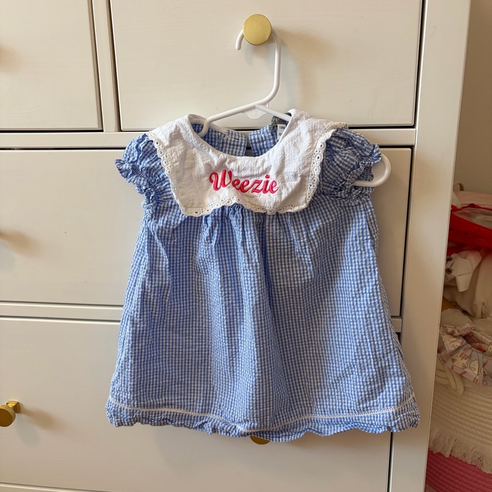 Les Petits Soleils Blue and White Gingham Collared Dress 12 Months